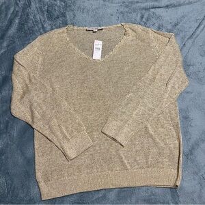 LOFT Gold V-Neck Sweater Elegant and Cozy Size XL